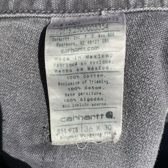 Carhartt B11 PTB Canvas Carpenter Pants Mens 36x30 Gray Distressed Stained Worn - Picture 7 of 9